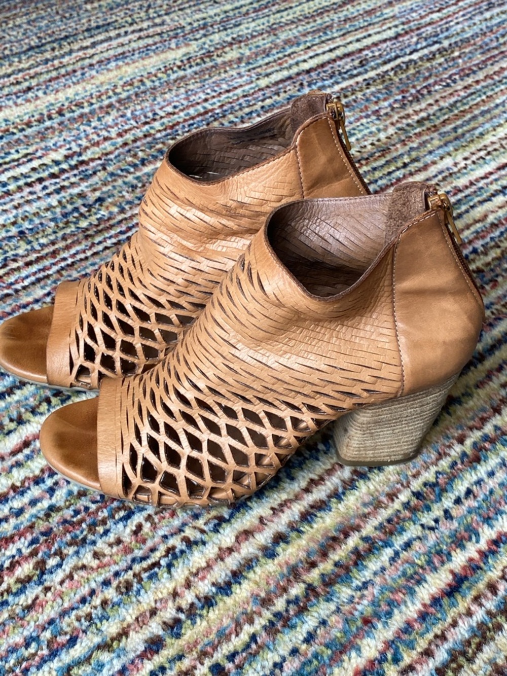 Bueno accordion perforated peep toe booties